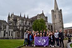 group of SFA business students outside Saint Patrick's Cathedral in Dublin, Ireland