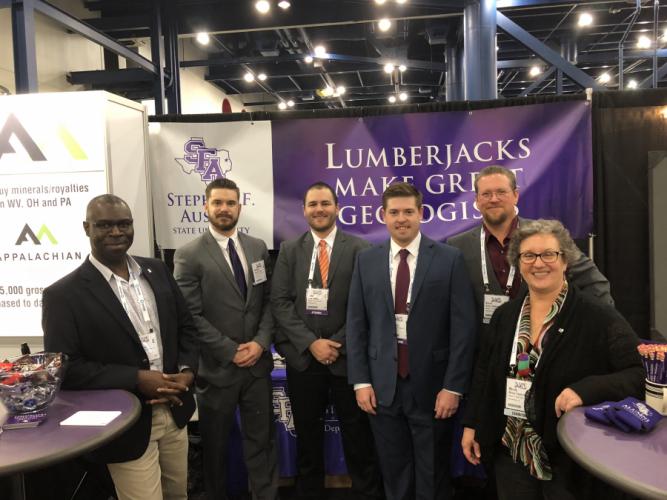 SFA geology students and faculty members attended the North American Prospect Exhibition Summit in Houston, the world’s largest oil and gas prospect expo.