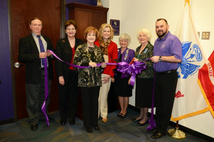 photo of the ribbon-cutting ceremony for a new coffee station located in the VRC in the Baker Pattillo Student Center on SFA's campus