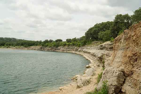 Texas lake view surrounded by rocky bluffs