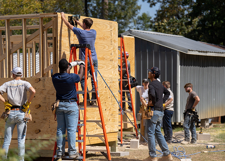 Construction Management students building tiny homes
