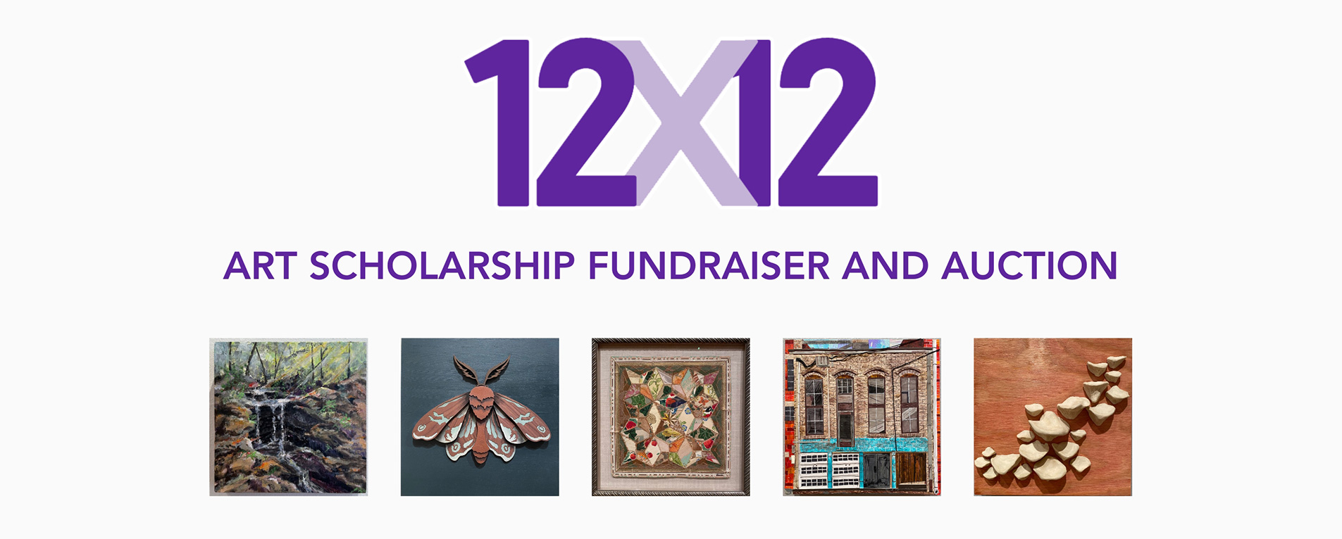 graphic of 12 x 12 fundraiser with example works of art