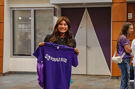 Student with new Purple Haze shirt