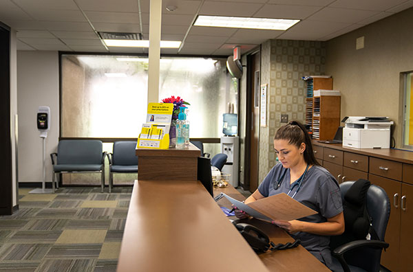 Student working at desk