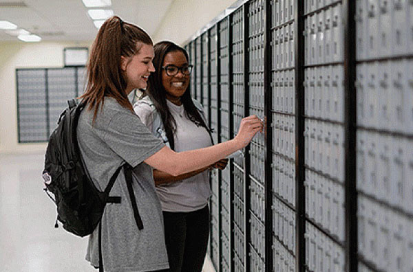 Students checking mail