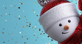 smiling snowman with confetti