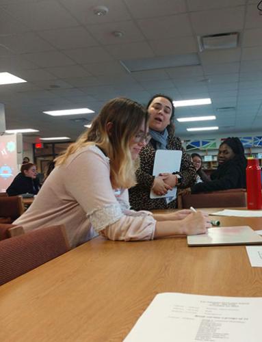 photo of Las Americas teacher Ceren Cengiz and SFA student Hannah Tollison