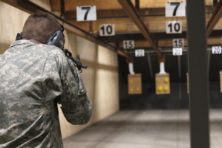 SFA army ROTC student at the second annual Battle of the Piney Woods Shootout