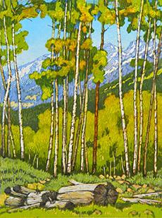 “Aspen Stand” by Colorado printmaker Leon Loughridge