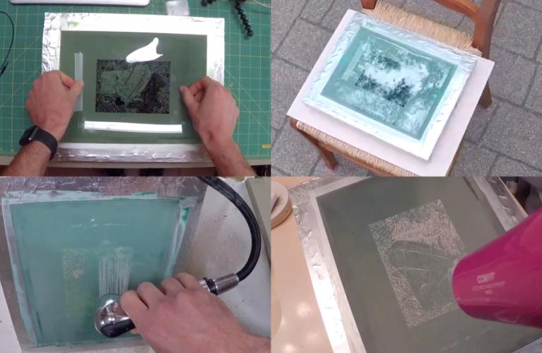 SFA associate art professor Neal Cox teaches at-home screen exposure development techniques in a YouTube video he recorded for his students who are continuing their education online.