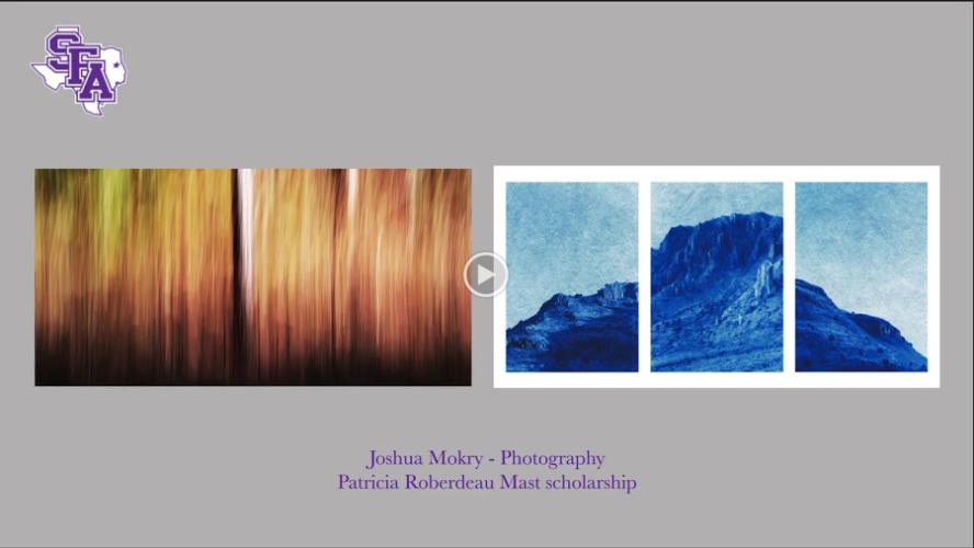 a screen shot of the video presentation of the SFA School of Art scholarship and award recipients for the 2020-21 academic year