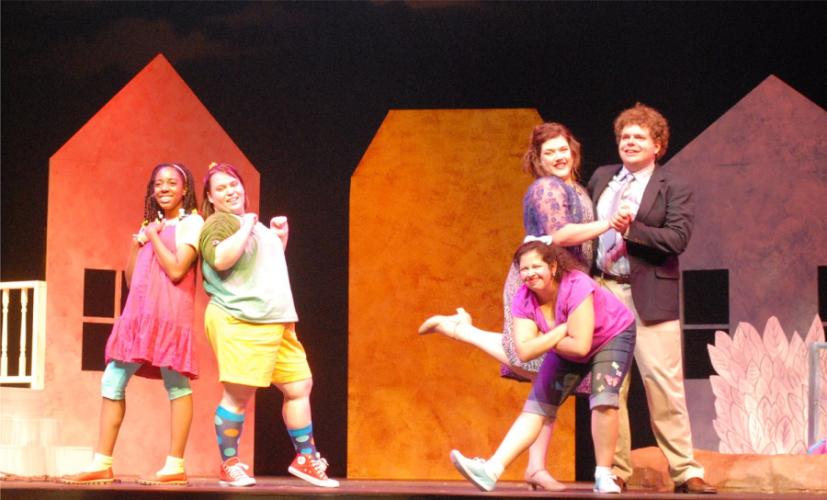 Mesquite junior Zaria Harp, Chandler senior Jessica Benson, Spring senior Tevia Loeser, Palestine sophomore Corie Mason and Longview sophomore Logan Jennings rehearse a scene from “Ivy + Bean the Musical.”