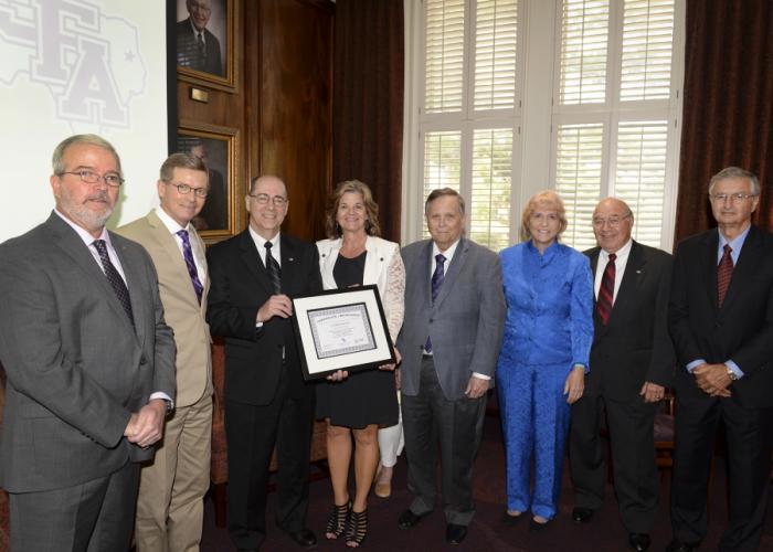 Stephen F. Austin State University’s Board of Regents recognized Luminant, a subsidiary of Vistra Energy, for the company’s contributions to environmental education and the advancement of research, scholarship, and student and faculty member development at SFA for nearly 50 years.