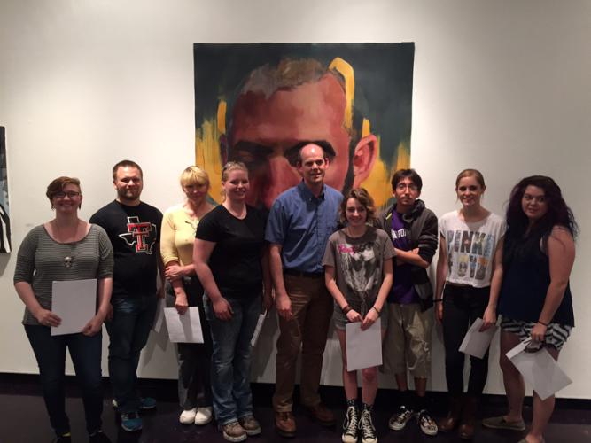 SFA School of Art and Friends of the Visual Arts scholarship winners with Christopher Talbot, director of the School of Art.