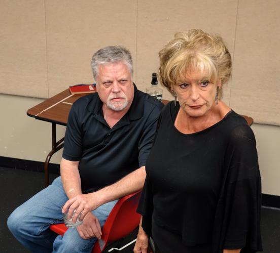 Brad Maule and Rhonda Plymate Simmons rehearse a scene from "August: Osage County"