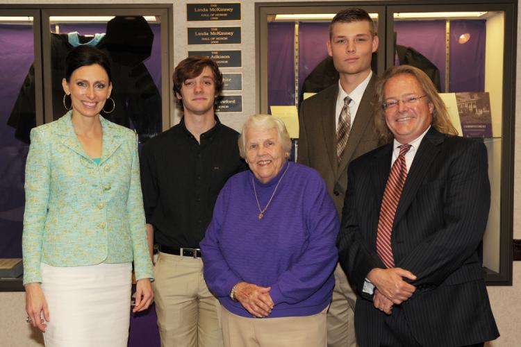 Jill Still, vice president for university advancement; Trevino, a freshman theatre major from Houston; Dr. Jane Robertson, Ladyjack Booster; Raglin, a junior journalism major from Frisco; and Dr. Michael Tkacik, director of the School of Honors.