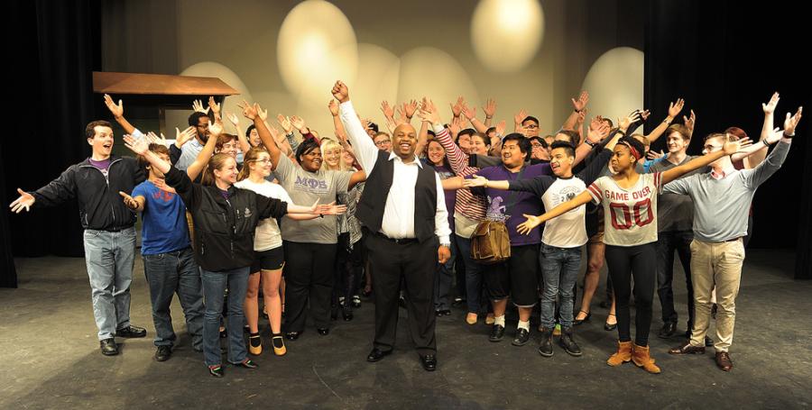 The citizens of Napa Valley agree that Tony, played by Houston senior Cairee Mayfield, is "The Most Happy Fella" in a rehearsal of the musical by Frank Loesser. 