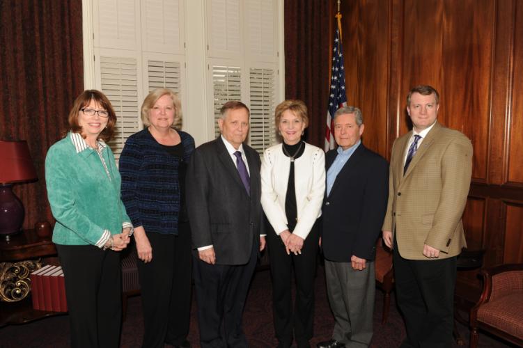 SFA advisory council members Drs. Janet Tareilo and Ann Wilson; Dr. Baker Pattillo, SFA president; Sylvia and Robert Hutson, representatives of the Smith-Hutson Scholarship program; and Dr. Todd Brown, SFA advisory council member