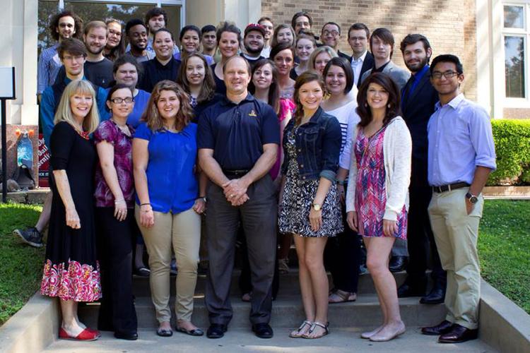SFA students in the Advertising Cases and Campaign class in the Department of Mass Communication and the Sound Recording Technology class in the School of Music with plash Kingdom Director of Sales and Marketing Mickey Lewis and faculty members Drs. Linda Bond and Kevin Kelleher