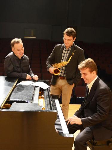 tephen Lias, composer; Nathan Nabb, saxophonist; and James Pitts, pianist,