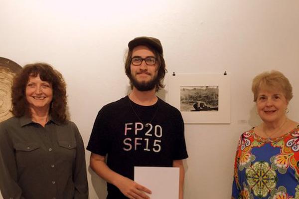 Jacob Moffett pictured with Linda Mock, chairwoman of the SFA Friends of the Visual Arts Scholarship Committee, and Jean Stephens, president of the FVA