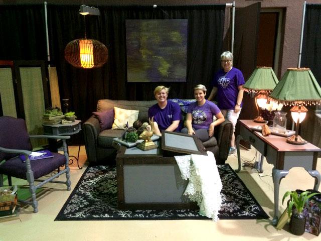 senior interior design majors Cody Johnson and Jennifer Gregory with Sally Ann Swearingen