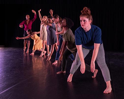senior dance students in rehearsal for "Danceworks: Origins"