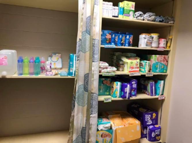 photo of baby supplies on the shelves at The Pantry