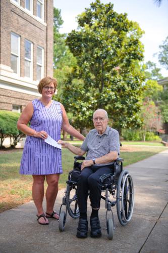 Dwayne Hallman’s father, Dr. Leon Hallman, former director of international studies at SFA, with Dr. Lana Comeaux, SFA development officer