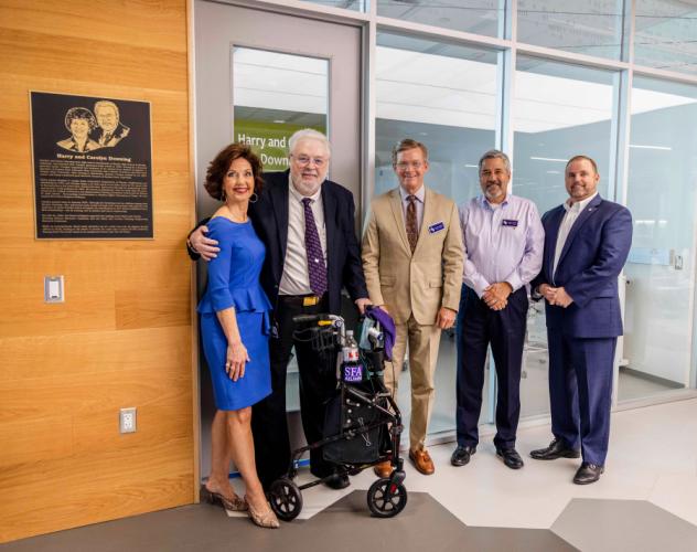 Dr. Kimberly Childs, dean of the SFA College of Sciences and Mathematics; Downing; David Alders and Robert Flores, SFA regents; and Dr. Scott Gordon, SFA president.