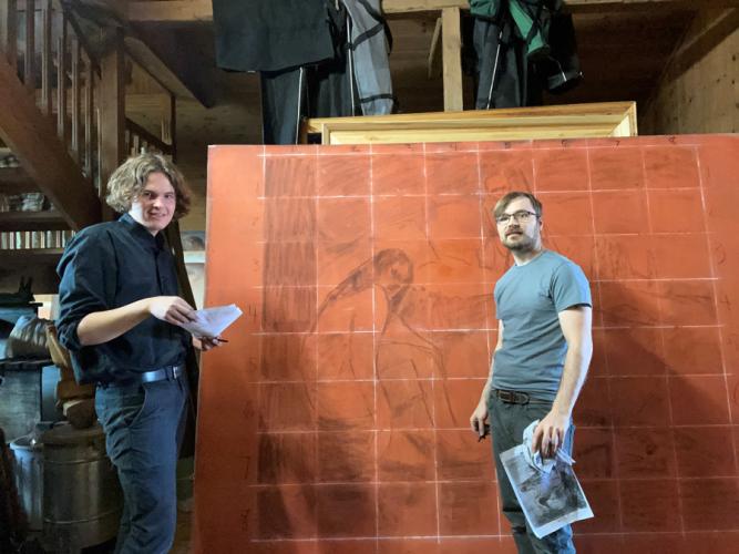 Roberts and a fellow artist in their summer residency in Norway