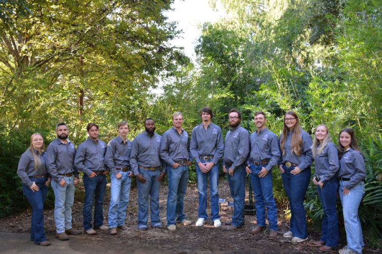 group photo of students in Stephen F. Austin State University’s advanced beef cattle course