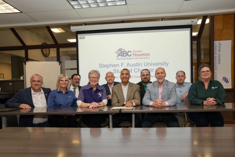 Stephen F. Austin State University’s construction management program in the James I. Perkins College of Education recently became a member of Associated Builders and Contractors, a national trade association with more than 22,000 members. Officers of the association’s Houston chapter came to Nacogdoches to meet faculty members and host a construction industry panel for students and community members.