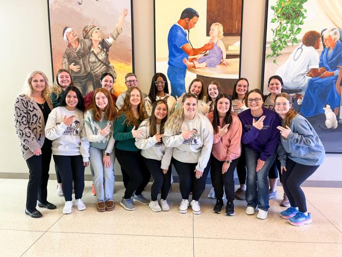  A group of students from SFA’s DeWitt School of Nursing and Alumni Association presented their $250 prize as a donation to the Nacogdoches Treatment Center.