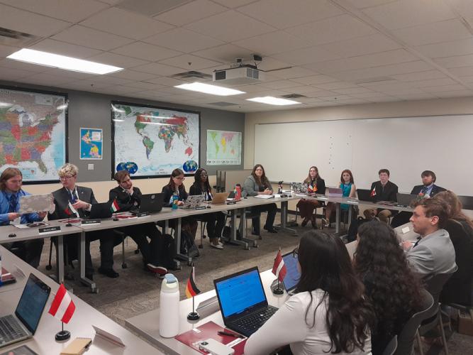 The Justice and Home Affairs Council in session during the Midwest Model European Union in Bloomington, Indiana