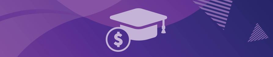 purple graduation cap with dollar sign