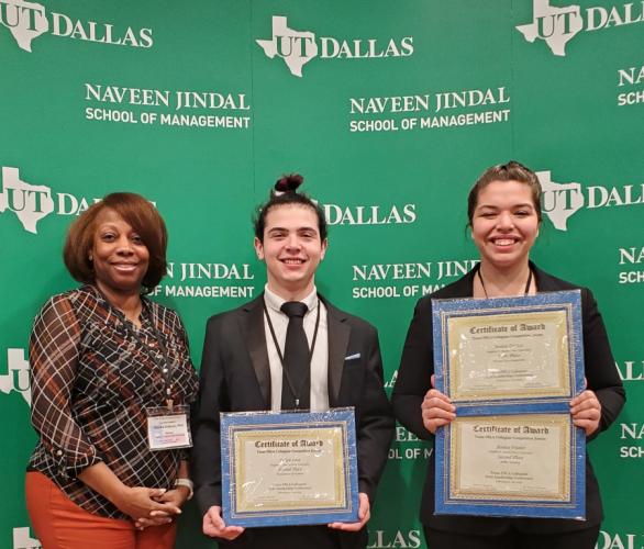 Dr. Marice Kelly, assistant professor of commercial communication and legal studies at SFA and faculty advisor for the University FBLA section; Julian Ieva, treasurer of the FBLA chapter of SFA and Junior Accounting of Houston; And Jessica Frasier, president of the FBLA section of SFA and Senior General of Bay City