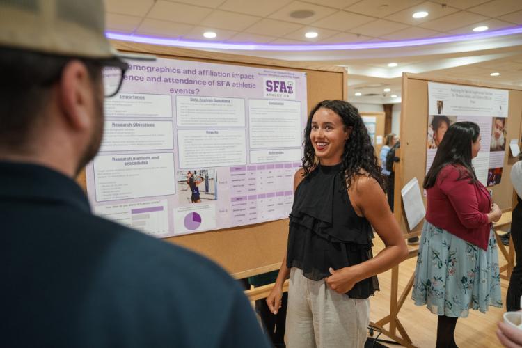 Stephen F. Austin State University students discussed their projects with attendees during the poster session at the university’s Undergraduate Research Conference April 15