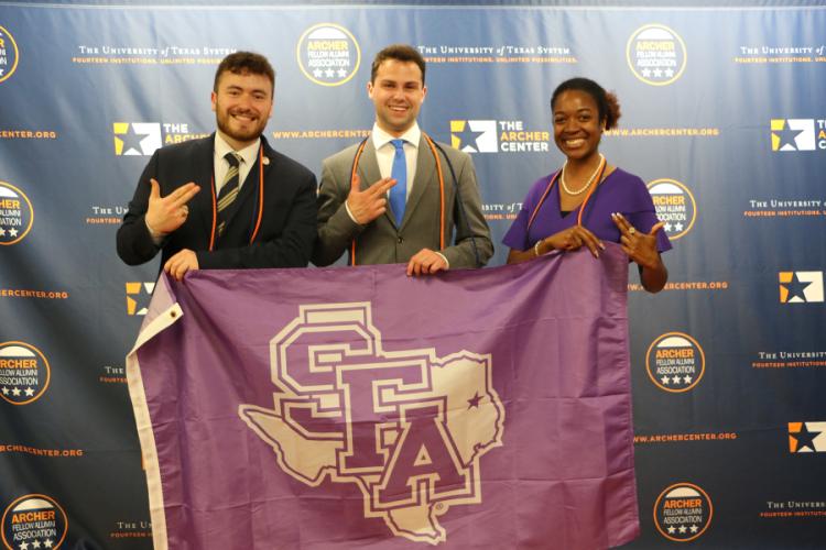 Nathan Lyons, a political science major from Lufkin; Casper Dirkx, a political science major from Spaarndam, Netherlands; and Jada Cartwright, a criminal justice major from Lockhart. 