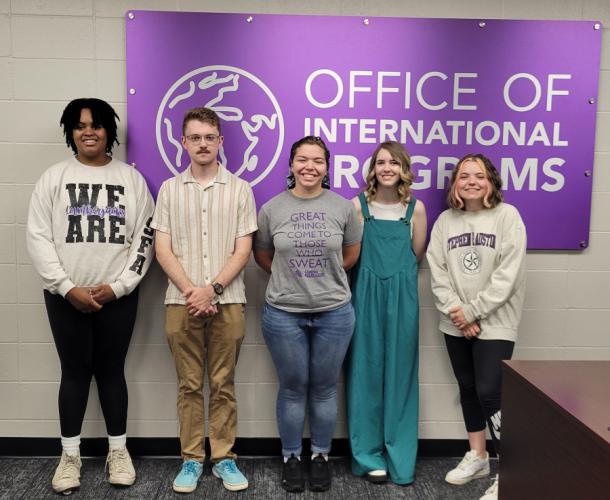 Andrea Horton, junior nursing major; Caden Johnson, sophomore mechanical engineering major; Jessica Frasier, senior finance major; Madison Herman, sophomore media and communication major; and Briley Smith, junior political science major