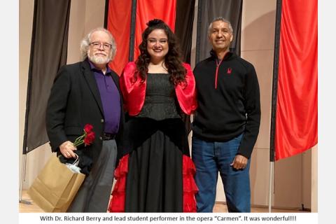 with Dr. Richard Berry and lead student performer in the opera "Carmen"