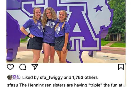 Instagram post during SFA Orientation introducing 3 new students - a set of triplets 
