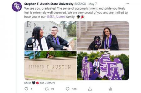 Twitter post congratulating recent SFA graduates