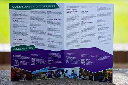 Residence Life – Community Guidelines  Each year UMC creates a move-in guide for the Residence Life office for use at Orientations. The 8.5” x 11” saddle-stitched 8-page guidebook includes information on what to expect before moving into the residence halls.