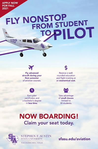 This 11" x 17" poster for the aviation sciences program is distributed on campus and serves as a marketing piece for promotion at air shows and festivals.