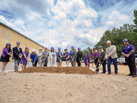 Weaver, middle left, during the groundbreaking ceremony for SFA's Center for Applied Research and Rural Innovation facility. Photo by Lizeth Garcia