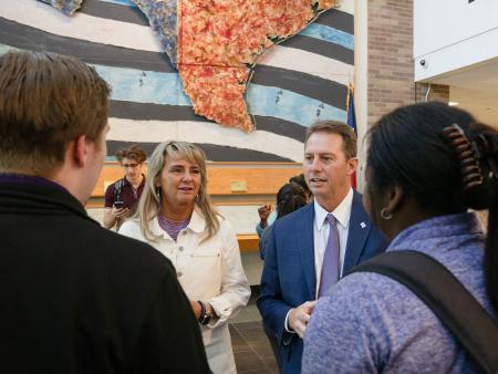 Weaver and his wife, Kristi, met dozens of Lumberjacks during a student reception held as part of his first official trip to SFA's campus in the spring. Photo by Lizeth Garcia