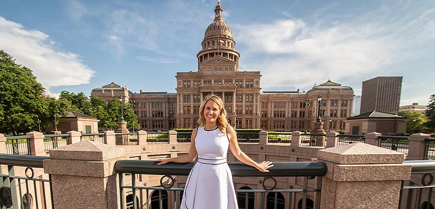 Karina Erickson '14 in front of the Texas Capital