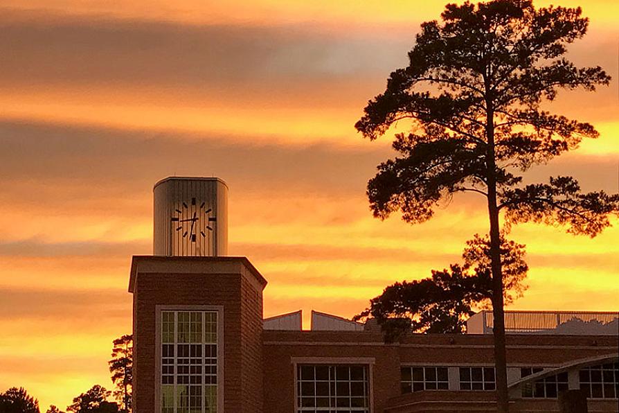 Baker Pattillo Student Center at sunset