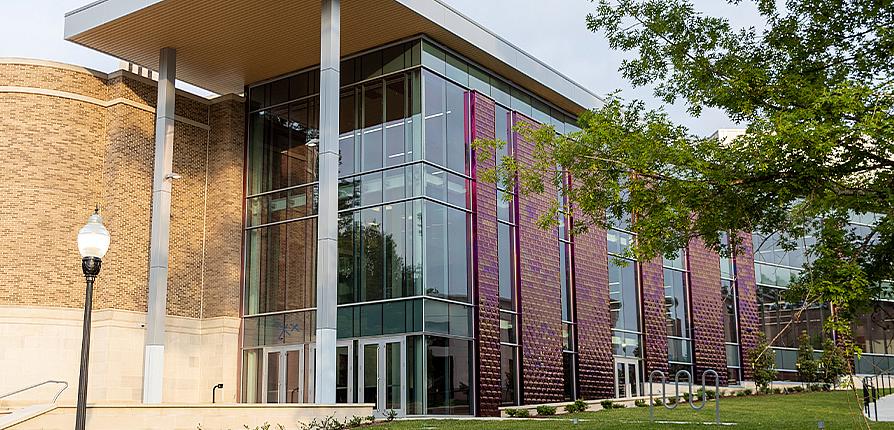 Exterior shot of the renovated Griffith Fine Arts Building